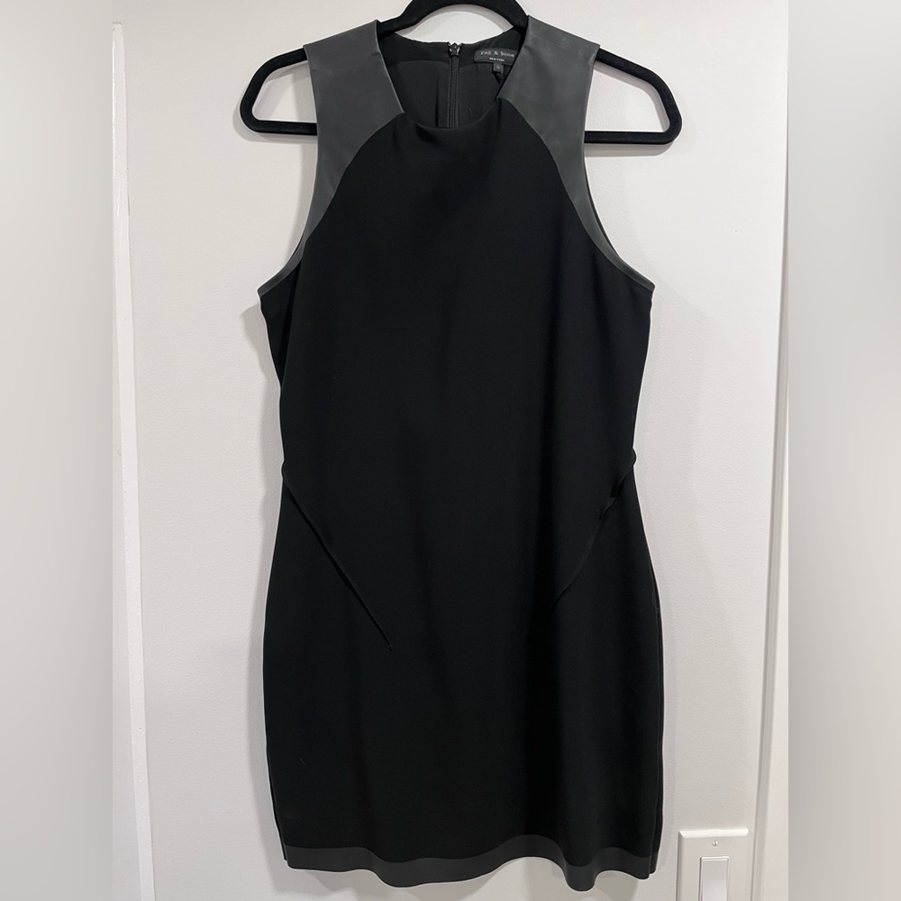 Rag & Bone Little Black Dress Vegan Faux Leather PU Trim size 6